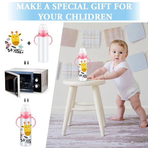 TrelaCo 4 Pcs Sublimation Baby Bottle, 8 oz Sippy Cups with Handle, Sublimation Blank Kids Stainless Steel Tumblers