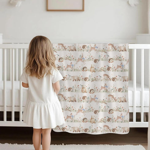 Selgkds 50x60inch Pastel Animals Bows Floral Mushroom Baby Blankets for Girls Boys Cute Bear Deer Bunny Hedgehog