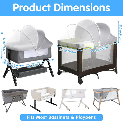 WANRU Pack N Play Tent Cover - Light-Blocking Mosquito Net with Two-Way Zipper Portable Bassinet Canopy to Keep Cats