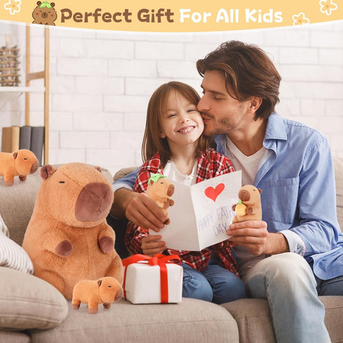 5-in-1 5PCS Set Mommy 4 3 8 SuzziPals Sitting Capybara Stuffed Animals with Babies Inside, Capybara Plush with & Babie