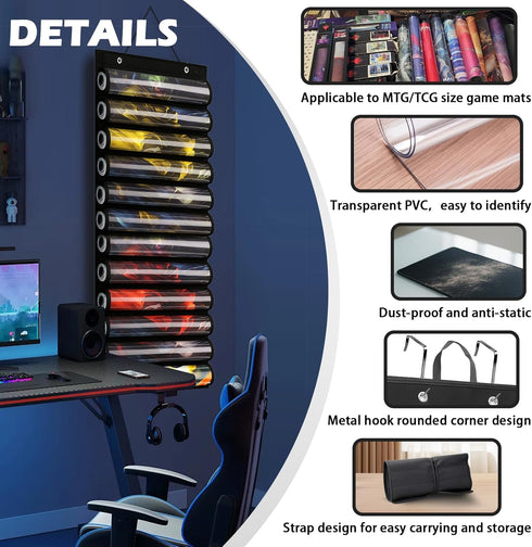 DHRRDE 2 12+1 (12 Playmat Tube for MTG - Portable Hangable Door Organizer with Hooks, Fits for Card Game Storage