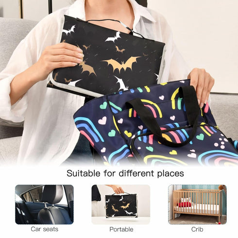 Kigai Black Bat Portable Diaper Changing Pad, Travel Diaper Changing Pad for Newborn, Foldable Waterproof Baby Changing