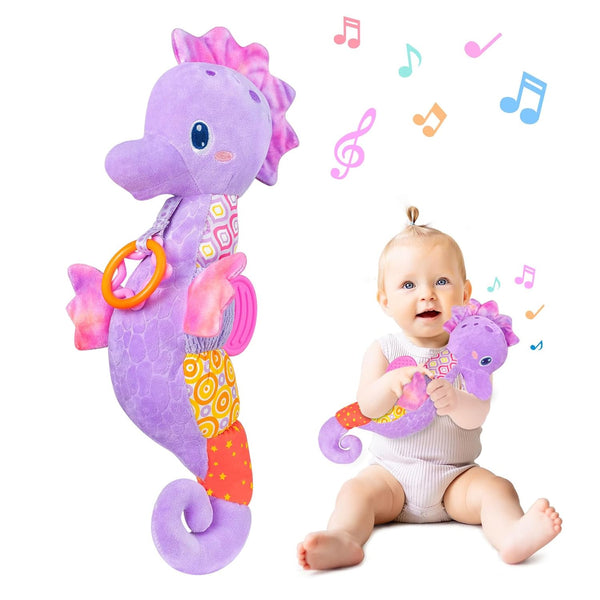Fuzqq Baby Girl Toys 0-6 Months,Musical Stuffed Animal Plush Toy with Rattle,Soft Newborn