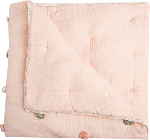 Crane Baby Soft Cotton Muslin Nursery Blanket with Pom Pom Trim, 36"