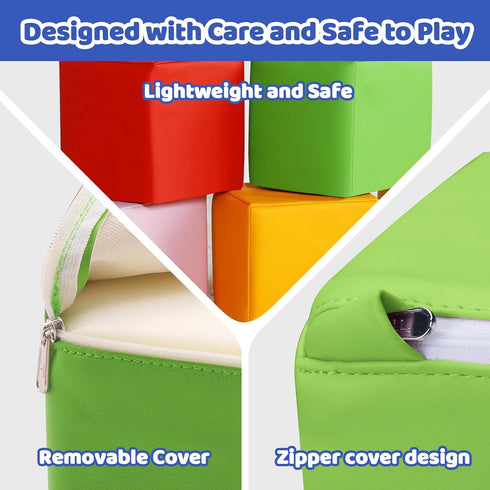 6Pcs Set Foam Building Toys for Toddlers: Waterproof PU Leather Soft Foam Blocks - Colorful Large Stacking Blocks