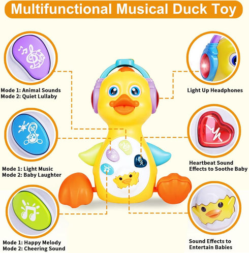 Yzata Tummy 1 Musical Flapping Yellow Duck, Crawling Time, Educational Learning Walking Light Up Dancing Toy for Year