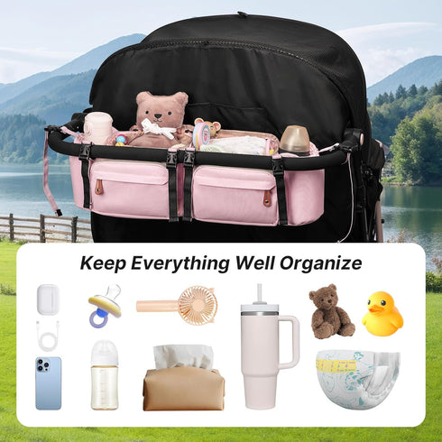 GT2, 2 Boomistry Double Stroller Organizer for Bob Duallie and Baby Jogger City Mini Double Stroller Caddy Organizers