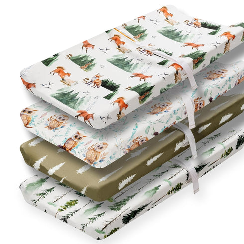 4 Pack Changing Pad Covers, Woodland Forest Animals Fitted Baby Changing Pad Cover Set for Boys or Girls
