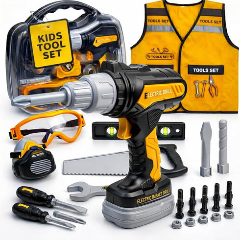 Kids Tool Set with Carrying Case, Electronic Toy Drill with Bits &