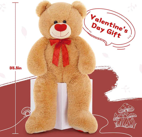 MorisMos Giant Teddy Bear Stuffed Animal, Love Heart Big Plush Toy, Large 36-inch Bear for Girlfriend Valentine's Day