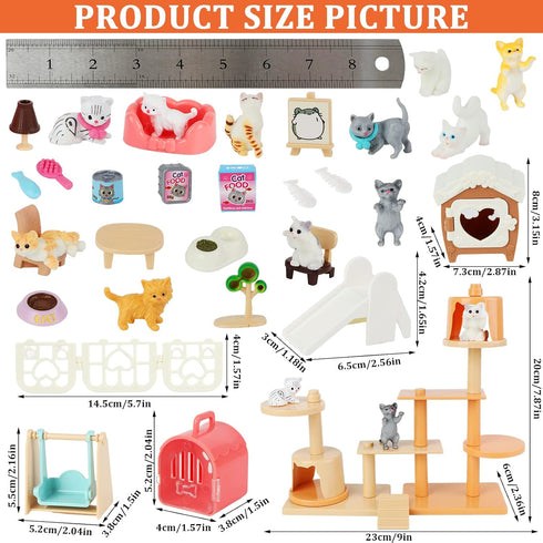 Cat Figures Playset Toy 40 Pack Pet Pretend Play Toys Realistic Cat Figurines Toys Plastic Cat Care Role Play EduDogional Learning Playset Home Party Supplies Cake Toppers (cat)