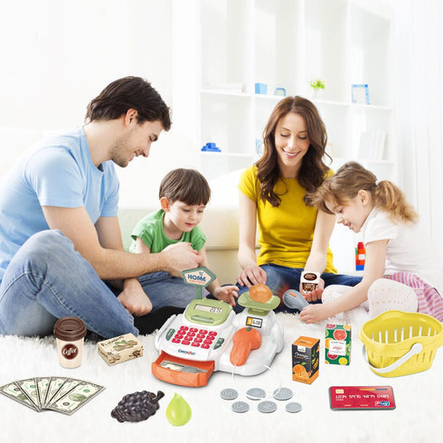 Sotodik 36PCS Cash Register Supermarket Shop Toys with Electronic Sounds,Working Scanner,Calculator,Credit Card