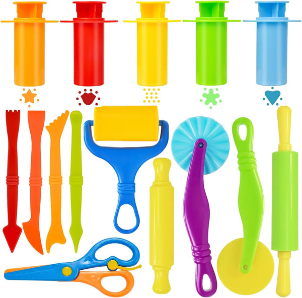 Wxqfumy Dough Tool Set, 15 Pcs Basic Dough Tools Kits for Kids, Dough