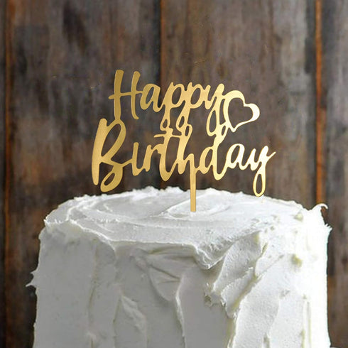 6-Pack Gold Cake Topper Set - Double-Sided Glitter Acrylic Happy Birthday Cupcake Toppers for Decorations