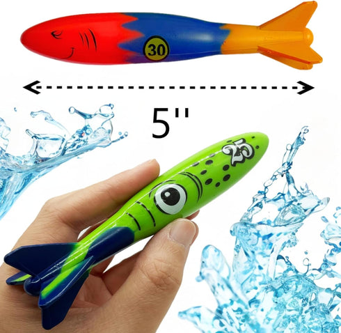 Haktoys Pool Diving Torpedo Toys, Underwater Sinking Torpedoes Set for Indoor and Outdoor Swimming Activity