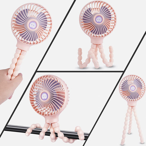 Portable Stroller Fan with Flexible Tripod, 3 Speeds Clip On Fan for Car Seat and Camping