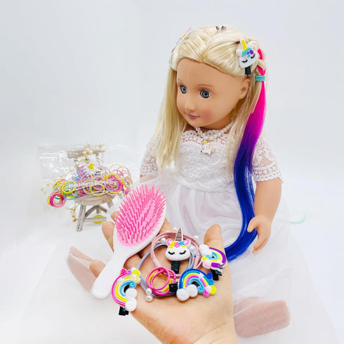 18 inch Doll Hair Accessories - American OG Girl Doll Hair Brush, Rainbow Unicorn Kit, Styling Head for Girls Gifts