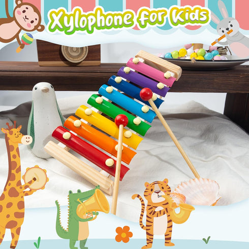 LovesTown Wooden Xylophone for Kids, Musical Toy with 2 Child Safe Mallets, 8 Diatonic Keys for Toddlers