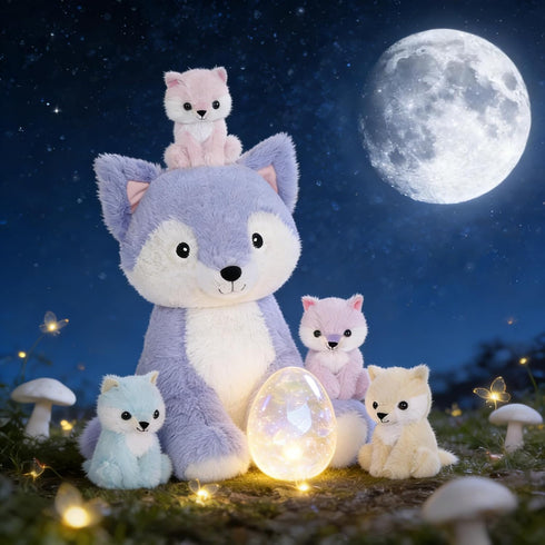 5 Set, 20 inches MaoGoLan Large Fox Plush Stuffed Animal, Pcs Stuffed Foxes Plush Toy Purple Mama Fox Toy with Babies