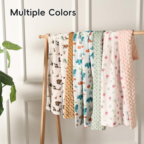 40x50 Inches, david's kids Muslin Minky Baby Blanket for Girls with Muslin Cotton Front and Dotted Fleece Backing