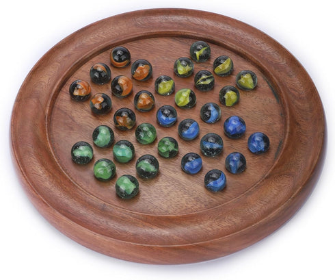 Ajuny Wooden Solitaire Board Game Handcrafted Round Peg Puzzle with 33 Marbles