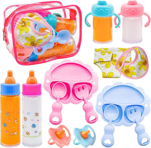 Jgalnim 15 PCS Baby Doll Accessories Magic Bottle Set,Pretend Play Feeding Toys,Doll