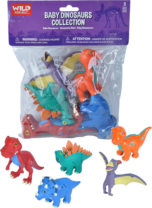 Wild Republic Baby Dino Polybag, T-Rex, Stegosaurus, Brachiosaurus, Triceratops, 5 Piece Set