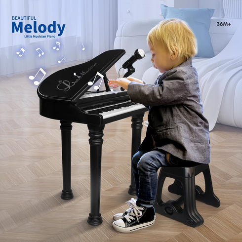 Love&Mini 31 Keys Kids Piano Keyboard Toys with Microphone and Stool, Black, for Kids Age 3+