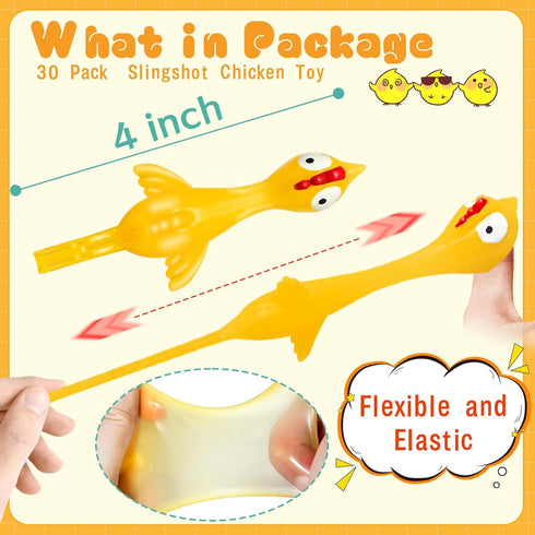 30Pack Finger Slingshot Chicken Rubber,Flick Stretchable Flying Sling Shot Chick Fingers for School Reward Easter