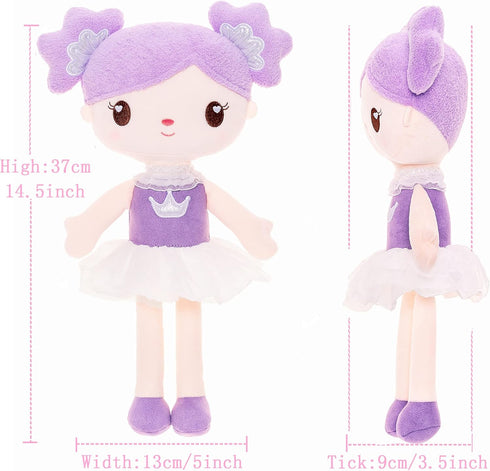 Gloveleya 14" Plush Candy Princess Doll, Purple Baby Doll Girls Gifts with Gift Bag