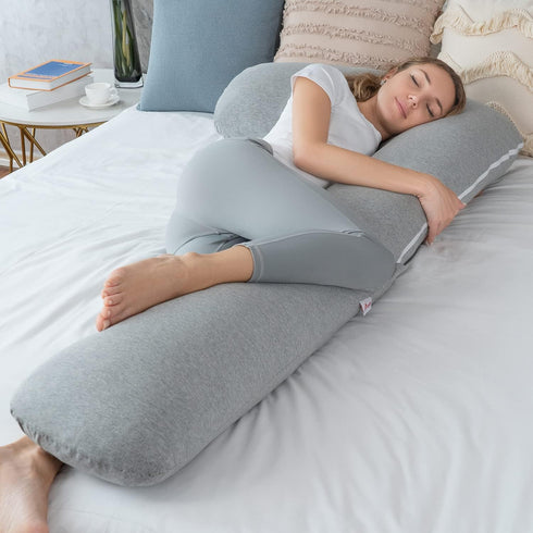 AngQi L-Shaped Body Pregnancy Pillow - Gray Jersey Cover