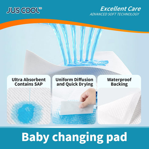 18x 24(100 Count) JUS COOL Baby Disposable Changing Pads, Underpads Portable Diaper Changing Pads, Soft Bed Pads Ultra