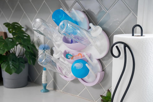 The Bottle Blossom 2 - Wall Mounted Baby Bottle Drying Rack for Bottles, Cups, Sippy Cups, Vertical Wall Hanging, Space
