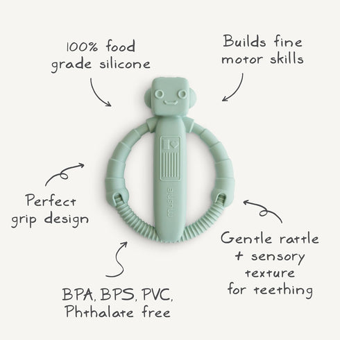 Mushie Silicone Robot Rattle & Teether Toy for Babies