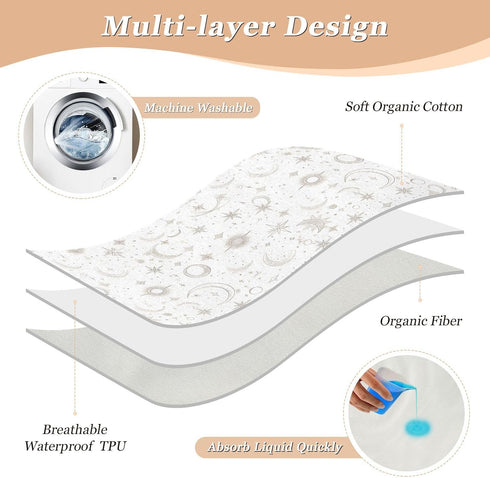 siphylline 52" 34" Cartoon Moon Star Silver Grey Extra Large Resuable Changing Pad Covers Highly Absorbent Pee Pads