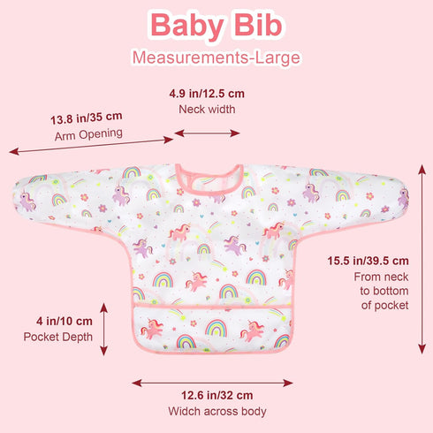 Accmor 4 Pack 6-36 Long Sleeve Bibs, Baby Smock Waterproof Sleeved Bib Smock for Baby Toddler Months