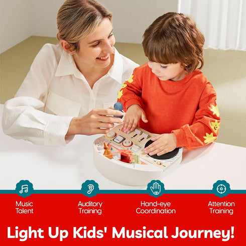 14 18M+ TOP BRIGHT DJ Music Busy Board - Wooden Toddler Toys for Boys and GirlsMontessori Sensory Toy with Activities