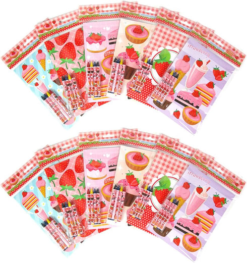 Set 12 48 TINYMILLS Strawberry Coloring Book with Coloring Books and Crayons Strawberry Birthday Party Supplies Favor