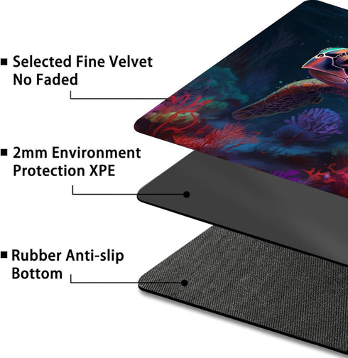 MTG Card Playmat with Magic Zone, Non-Slip Game Play Mat for TCG, 24 x 14 inches, Colored Turtle