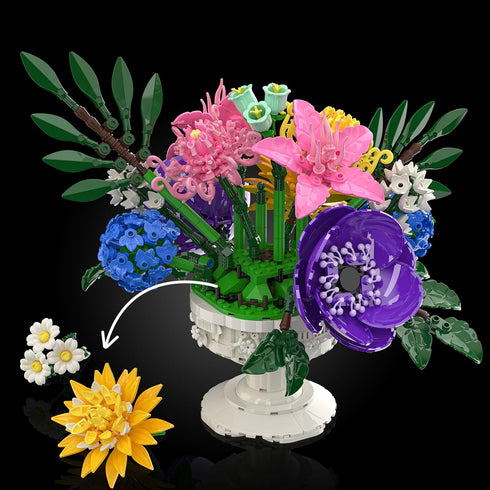 Set (1081PCS) Botanicals Flower Bouquet Building - Includes Hydrangeas, Snapdragons, Peonies & More, Artificial Flower