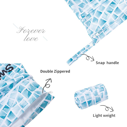 ALVABABY 2pcs Superior Waterproof Wet Dry Bags,Reusable with Two Zippered Pockets, Baby Cloth Diaper Wet Bags,Travel,Beach,Pool,Daycare,Soiled Baby Items,Yoga Gym Bag,Wet bag for Swimsuit