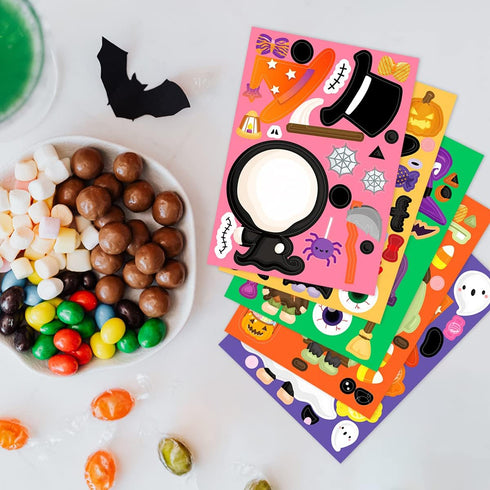 48 Pcs Make Your Own Halloween Sticker Sheets for Kids, Home Classroom Party Favor Games, Art Craft School Rewards