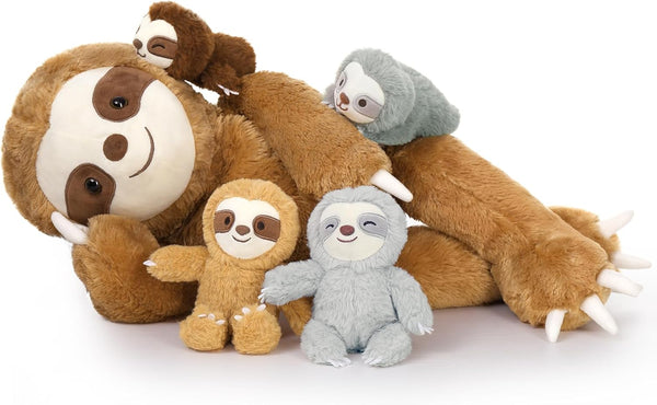 MaoGoLan Sloth Stuffed Animal Set - 5 Pcs Large Mommy Sloth with Babies Plush Toys, 3 Toed Sloth for Kids 22 Inches