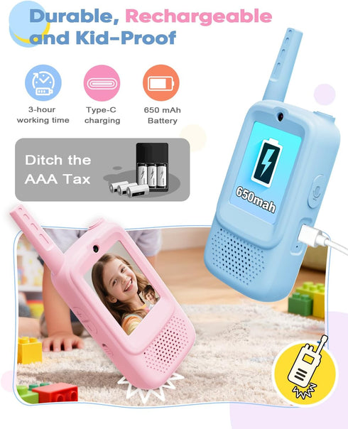 Anchioo 2 Pack 4 3-12 2 Video Walkie Talkies for Kids, Rechargeable Walkie Talkies Toys with HD Camera & Voice Changer
