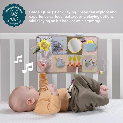 13 3D Taf Toys Newborns & Toddlers Busy Board with Music & Lights Montessori Activities Baby Safe Mirror, Activities