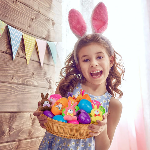 24 Pcs Filled Easter Eggs with Plush Bunny,Colorful Easter Eggs Prefilled with Plush Bunnies,Plush Animals Stuffed Toy