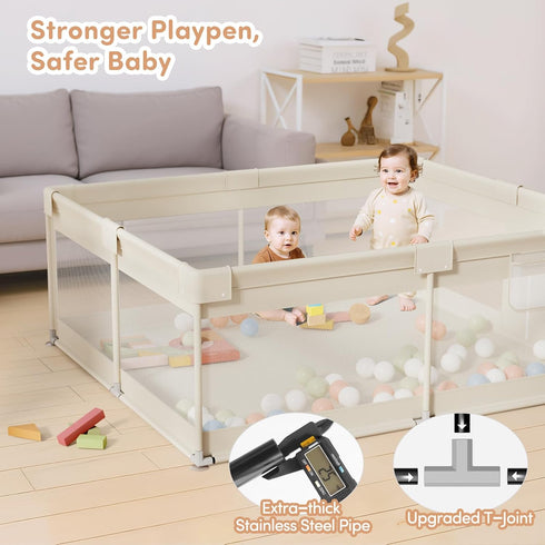Mloong 6959in Large Baby Playpen for Toddler - Babies Play Pen Playard Active Center Beige
