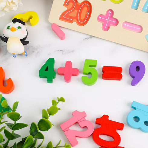 LovesTown Wooden Number Shape Puzzles, Educational Montessori Toddler Puzzles for Boys and Girls
