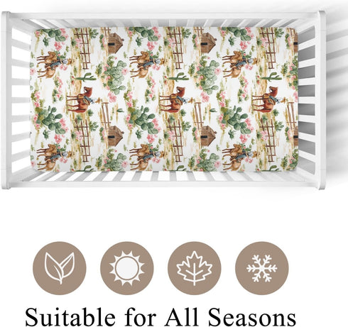 Wicbfdfv 28x52 Inch Vintage Western Cowgirl Cactus Boho Floral Fitted Baby Crib Sheet for Boys Girls Breathable Retro