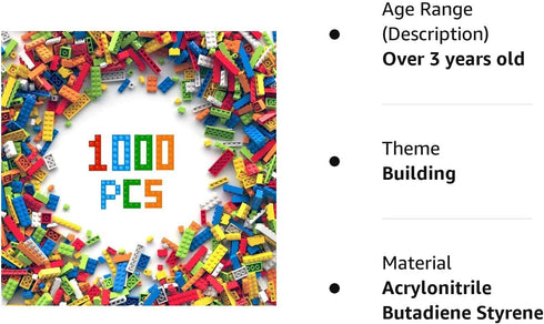3 Otters 1000PCS Building Bricks Set, Classic Creative Building Blocks for 2-8 Year Old Boys and Girls